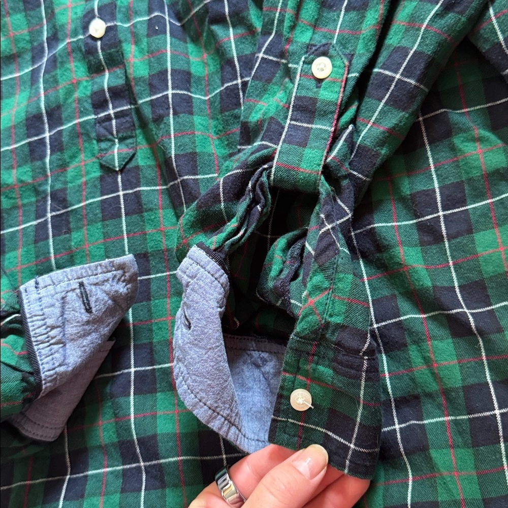 Tommy Hilfiger Green Plaid 3/4 Button Down Shirt SZ MEDIUM - Picture 3 of 5